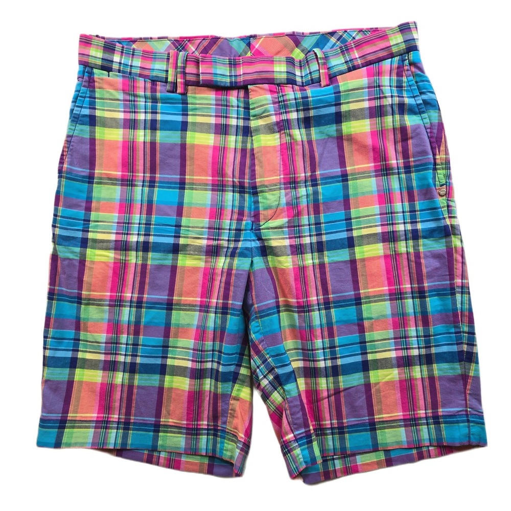 RLX Ralph Lauren Golf Shorts Mens 33 Multi-Color Loud Plaid Sportswear 10"